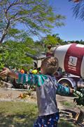 Somebody was rather excited at seeing the concrete pump truck